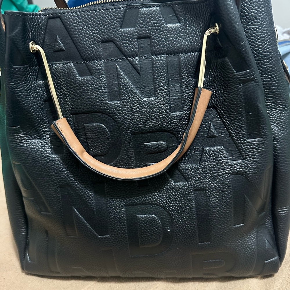 Black Embossed Shoulder Bag with Textured Leather